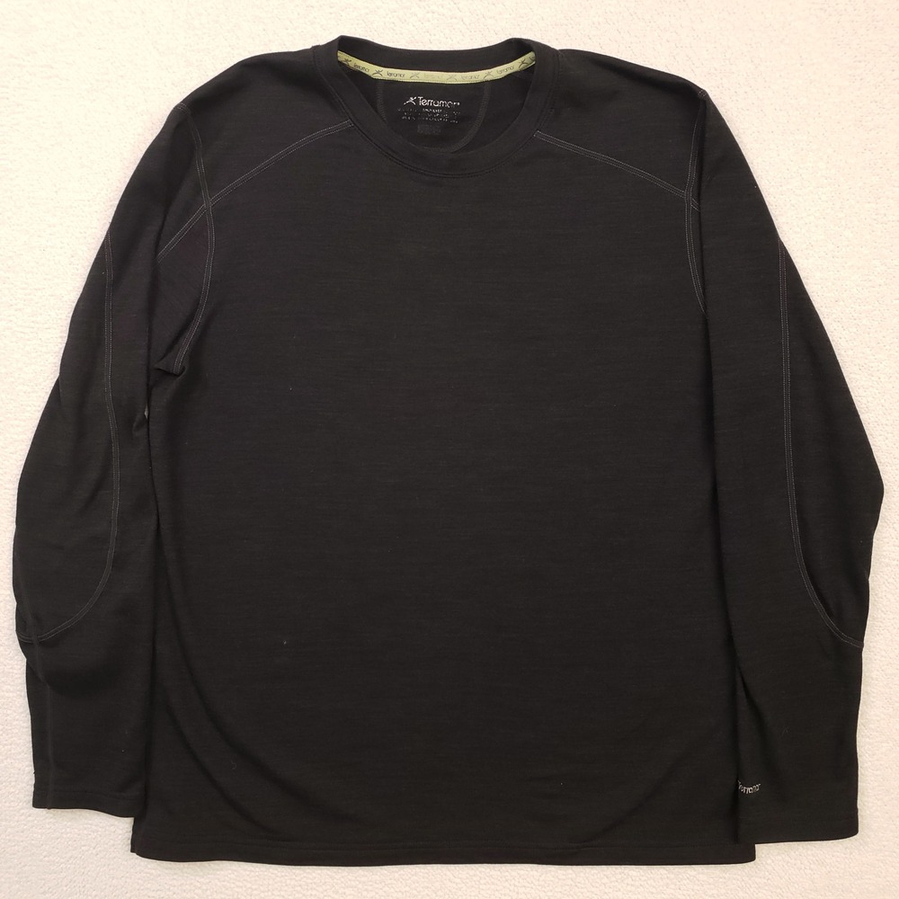 Terramar Base Layer Top Mens Large Black Merino Wool Blend Active Thermal Shirt